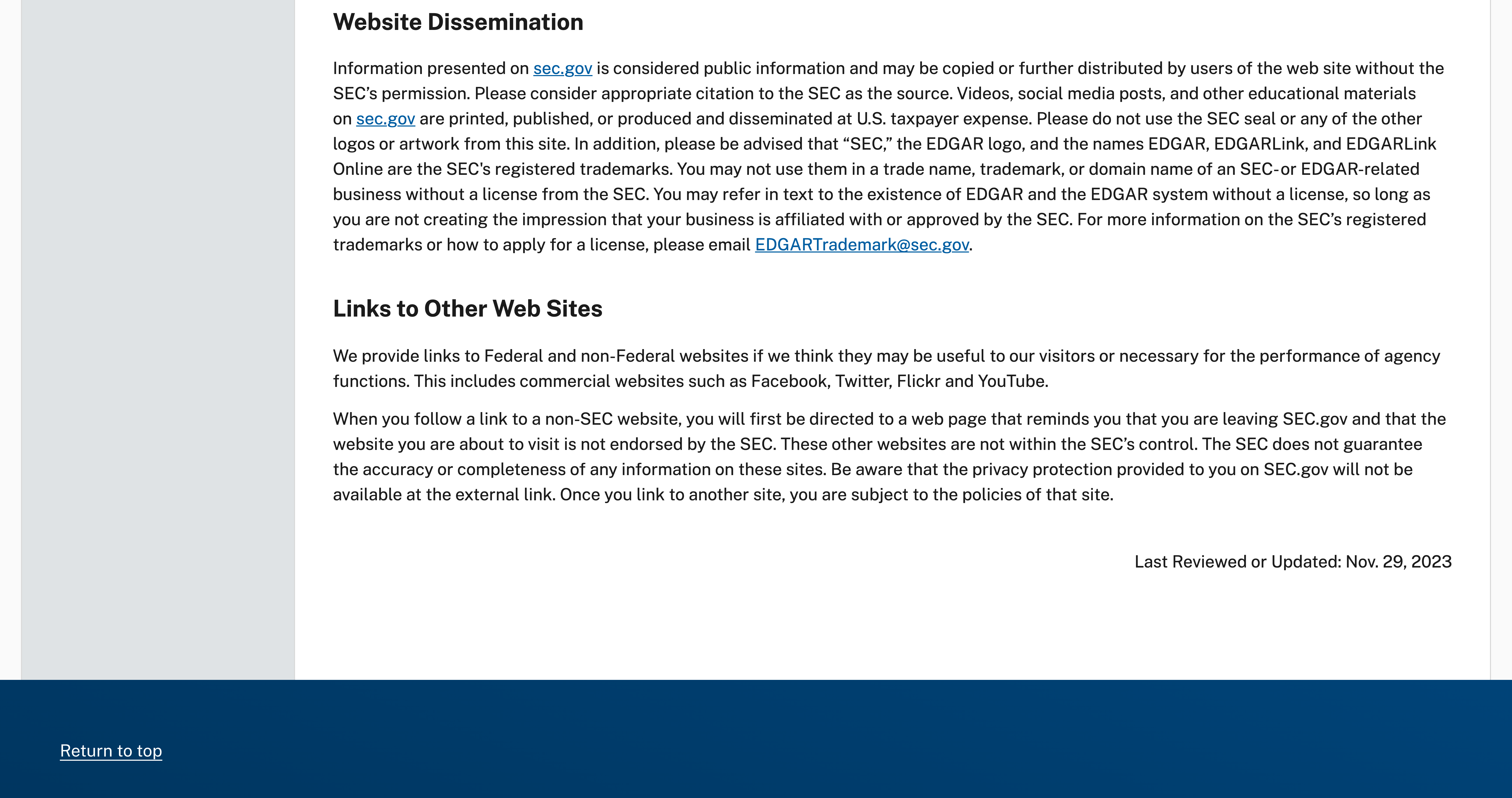 SEC Website Dissemination policy